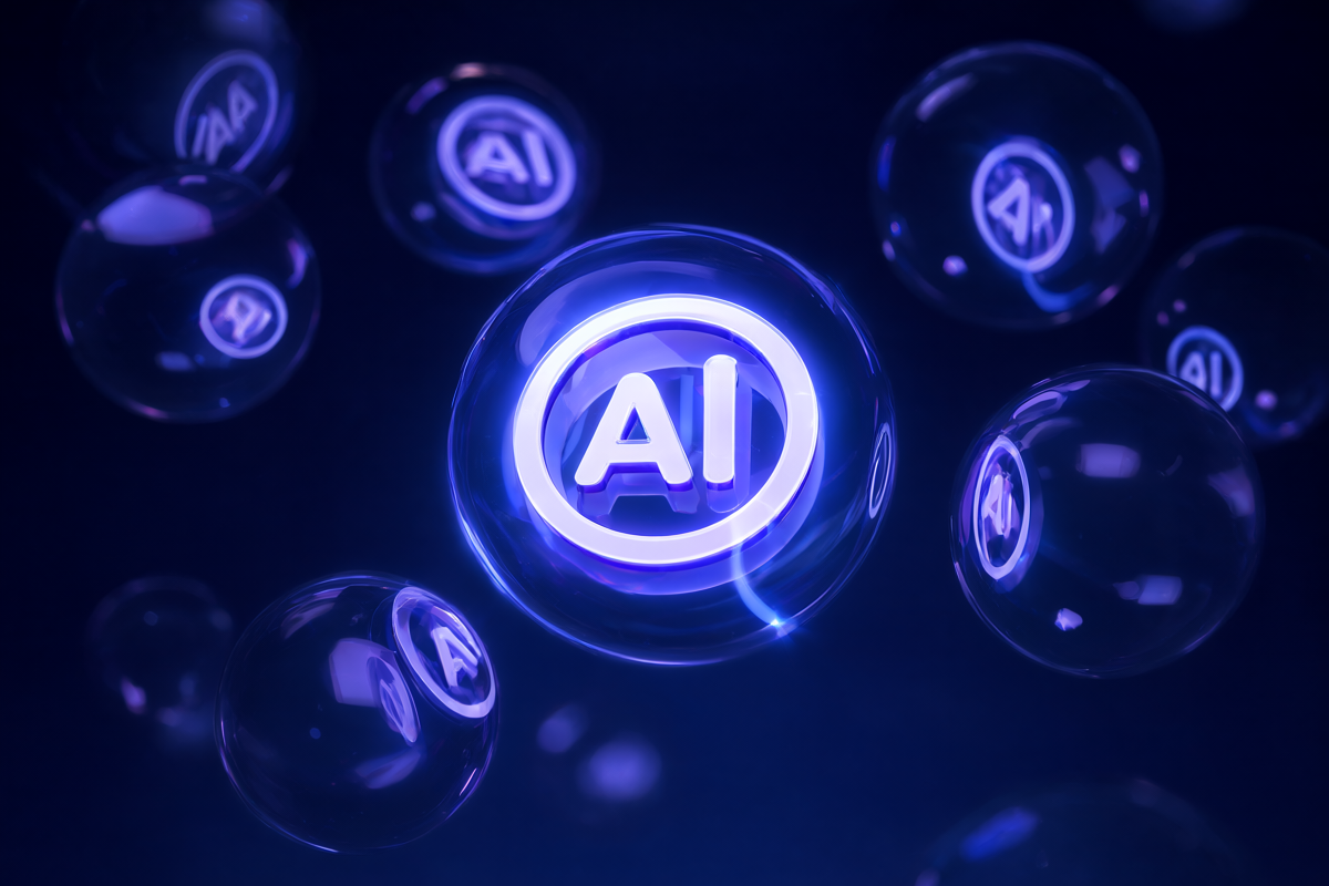 多个发光的 AI 气泡球体悬浮在深蓝空间中,象征各家 AI 助手的回答